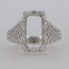Art Deco Style Platinum Semi Mount Ring Setting Emerald OCT 14x8mm Cabochon Syzjewelry