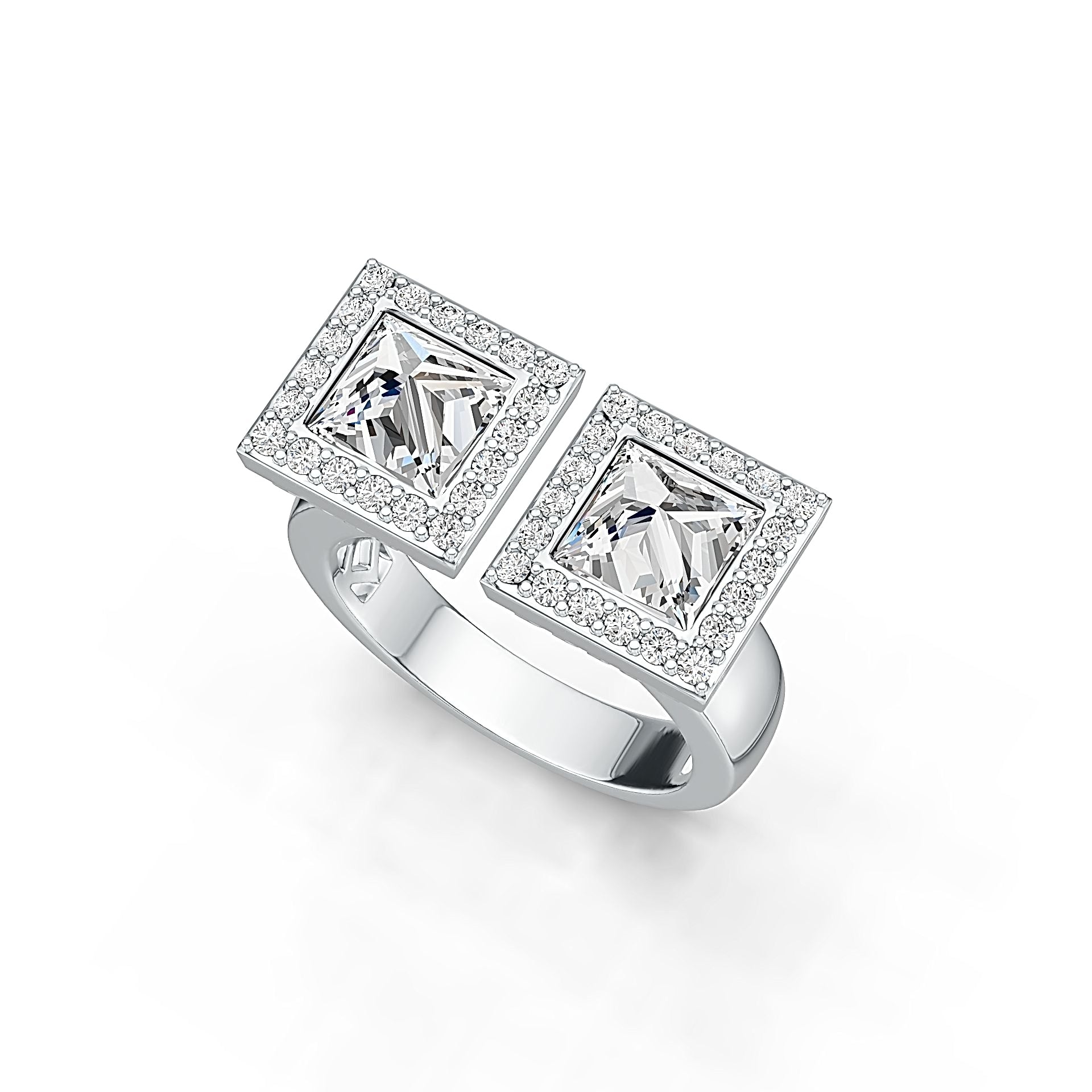 Sterling Silver Semi Mount Ring Setting Princess SQ 6x6mm Toi et Moi DHJ