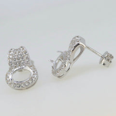 18K Gold Semi Mount Earrings Setting OV 8x6mm White Diamond Accent Syzjewelry