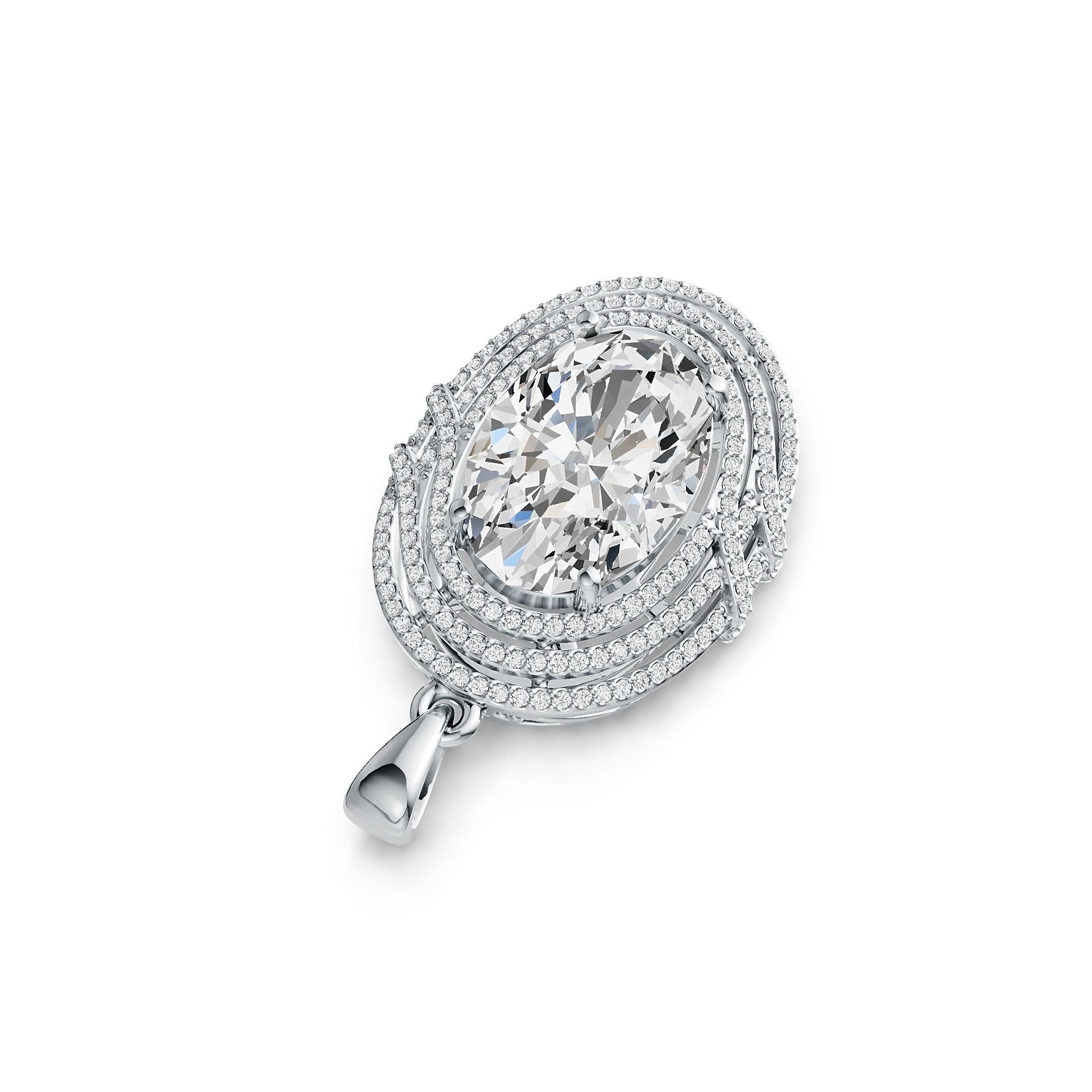 10K Gold Semi Mount Pendant Setting Oval OV 14X10mm Triple Halo Moissanite Accent DHJ