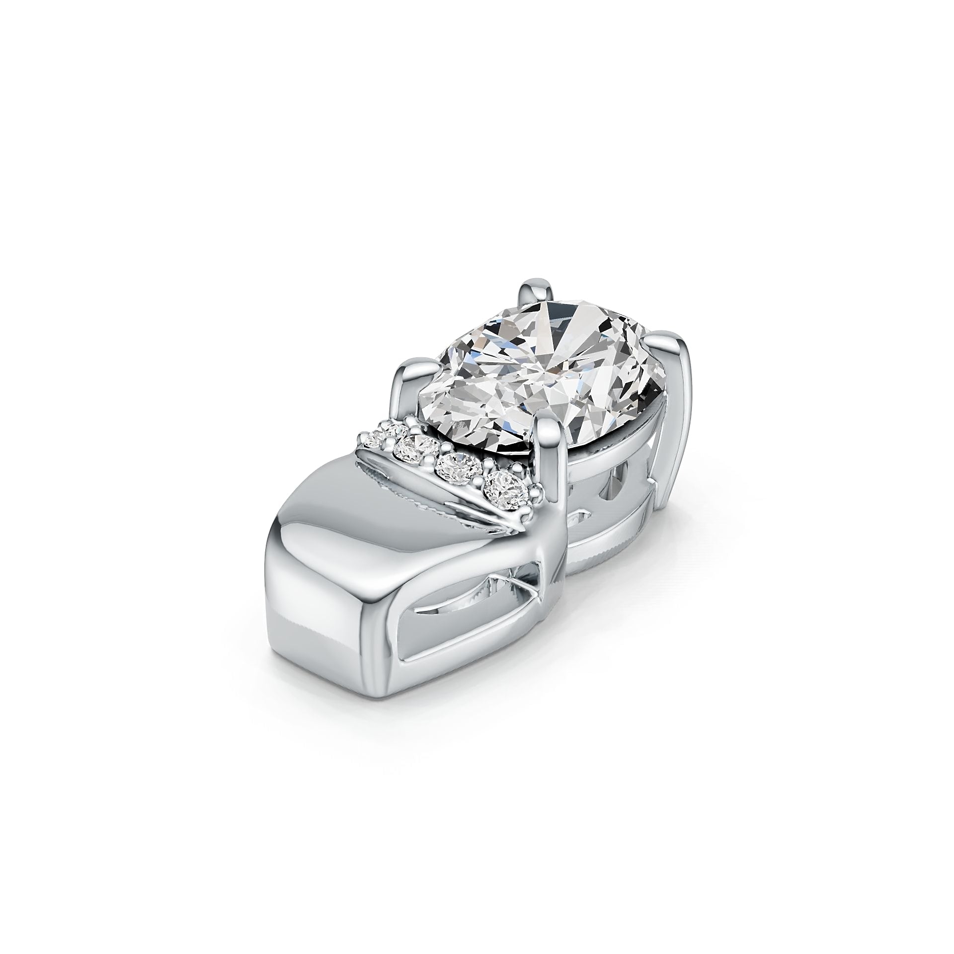 10K Gold Semi Mount Pendant Setting Oval OV 9X7mm with Moissanite Accent DHJ