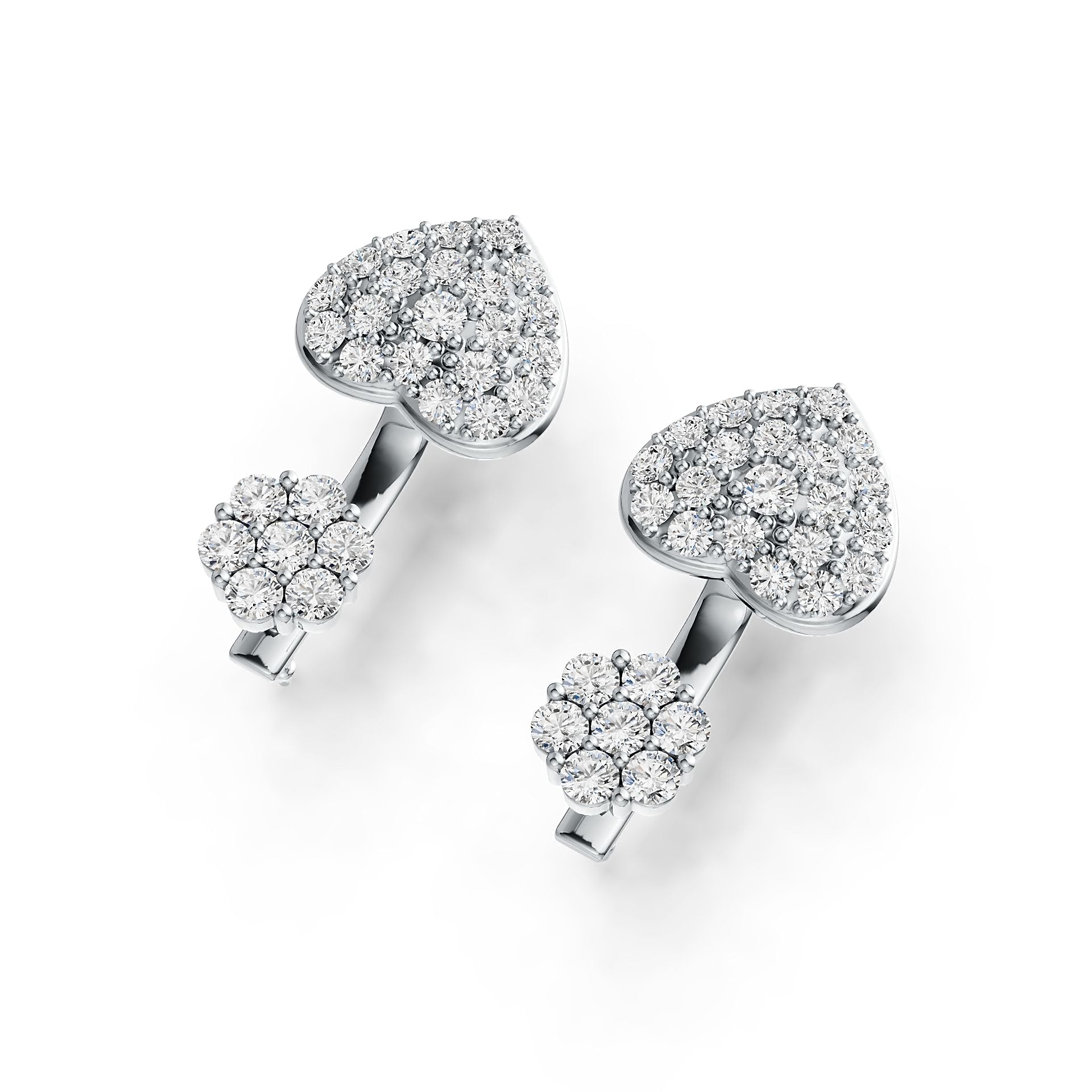Sterling Silver Earrings with White Topaz or Moissanite Heart Theme DHJ