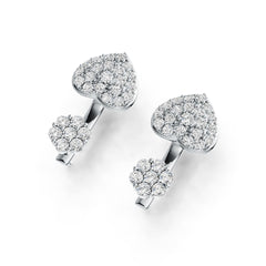 Sterling Silver Earrings with White Topaz or Moissanite Heart Theme DHJ