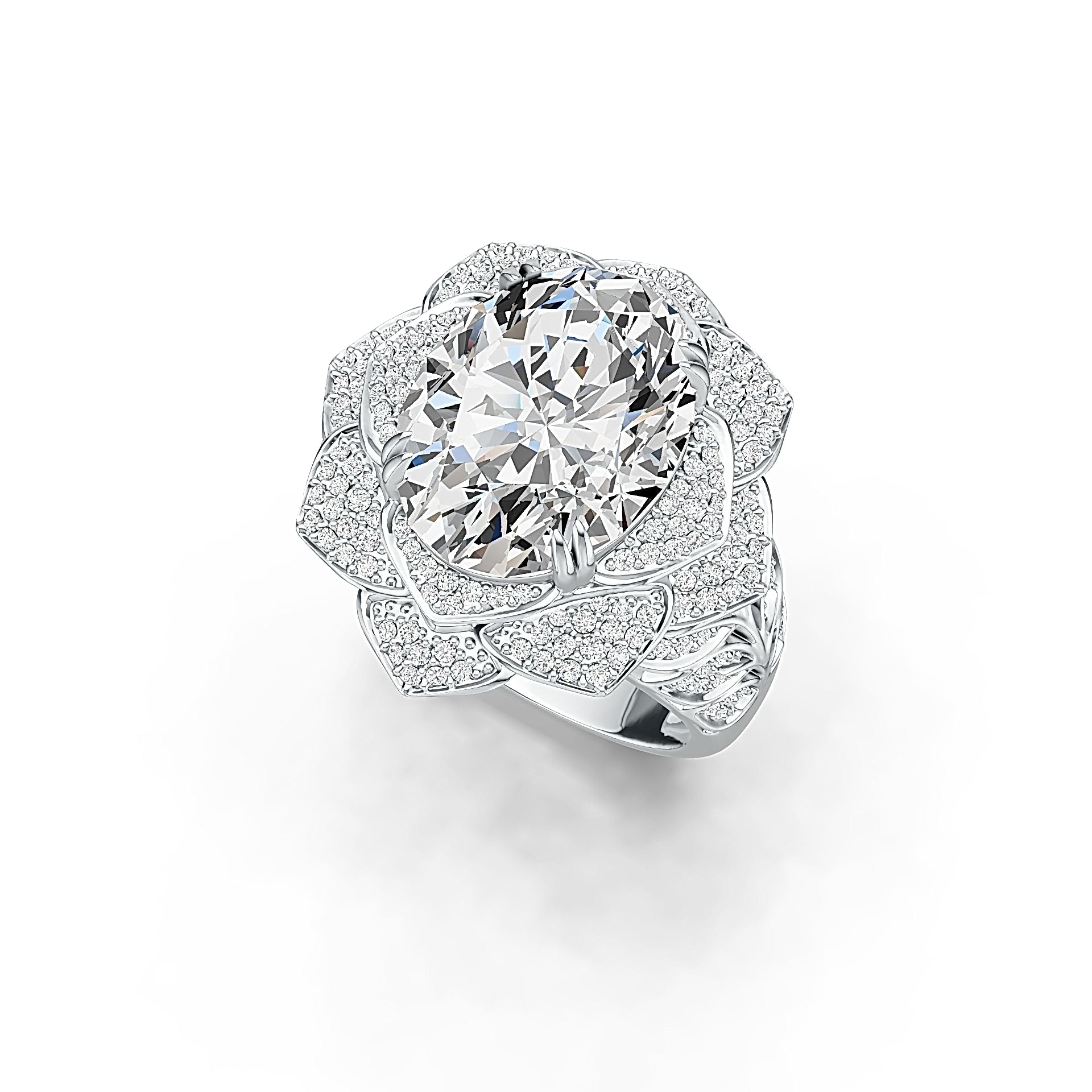 Sterling Silver Semi Mount Ring Setting Oval OV 16X12mm Flower Theme - Syzjewelry