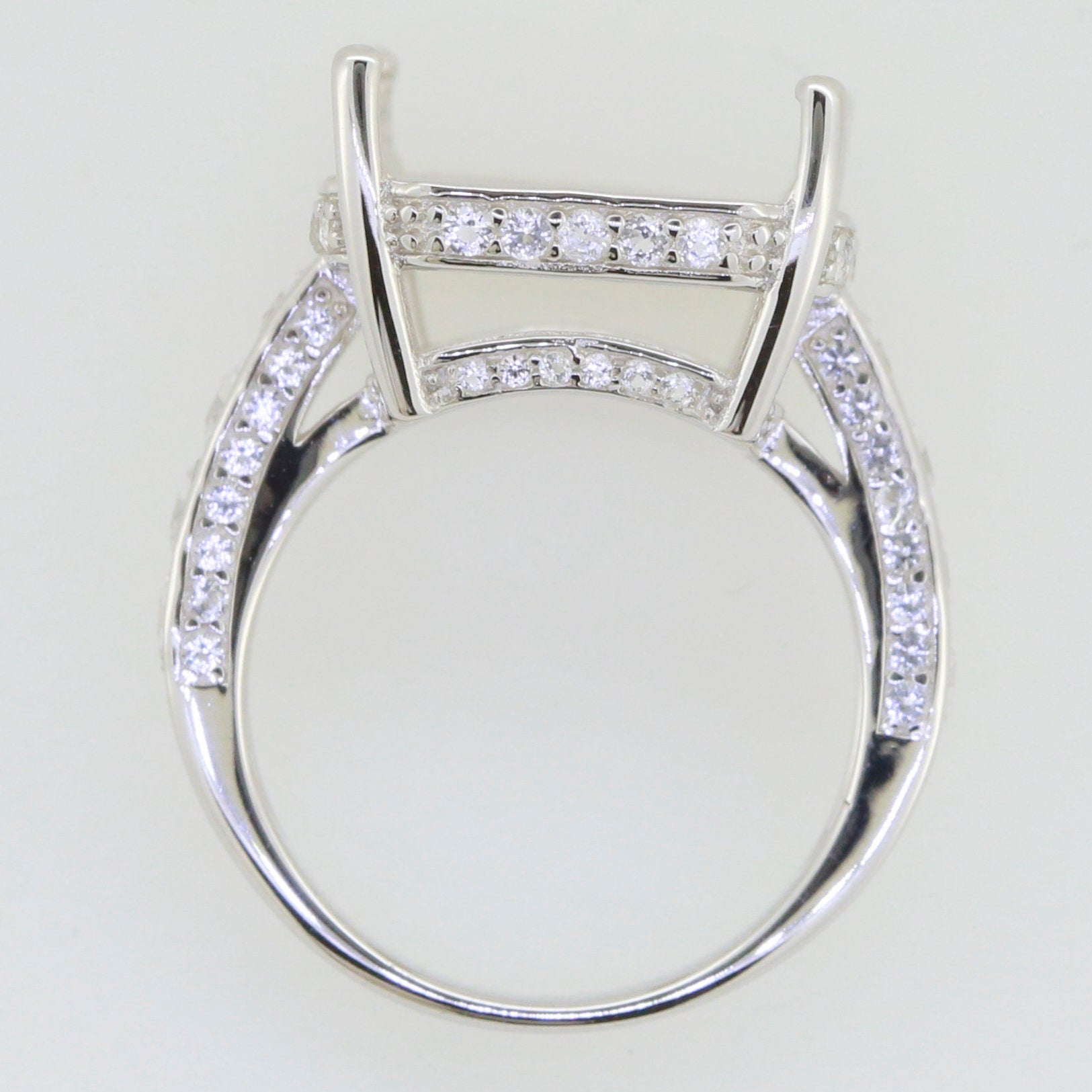 10K Gold Semi Mount Ring Setting Emerald OCT 20X15mm Accent Shank Channel Set Shank Moissanite Accent Syzjewelry