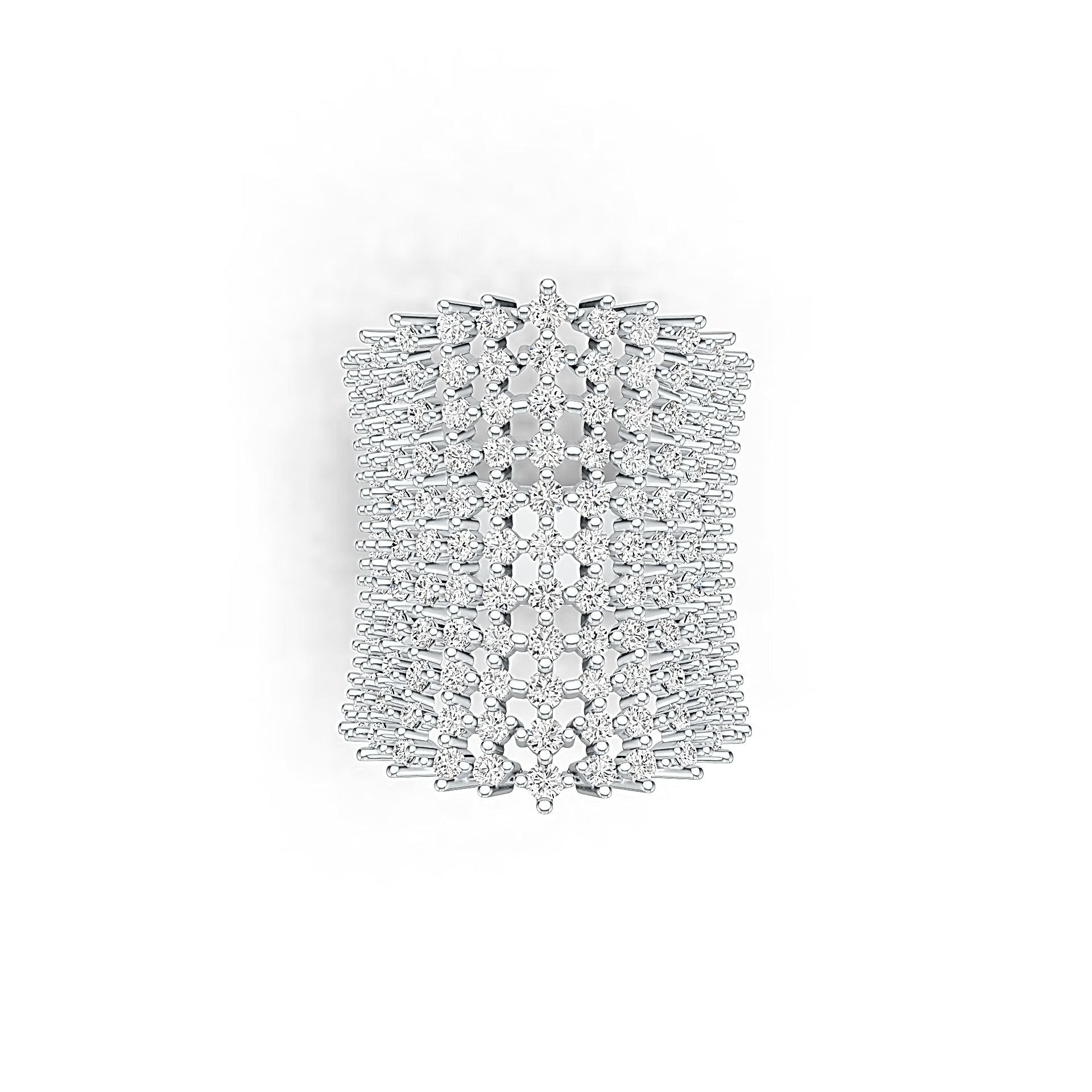 18K Gold Statement Ring Multi-Row with White Topaz or Moissanite Diamond Accent DHJ