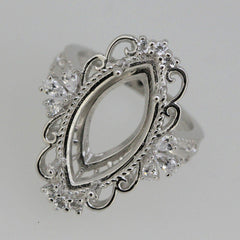 18K Gold Semi Mount Ring Setting Marquise MQ 20x10mm Fleur Di Diamond Accent Syzjewelry