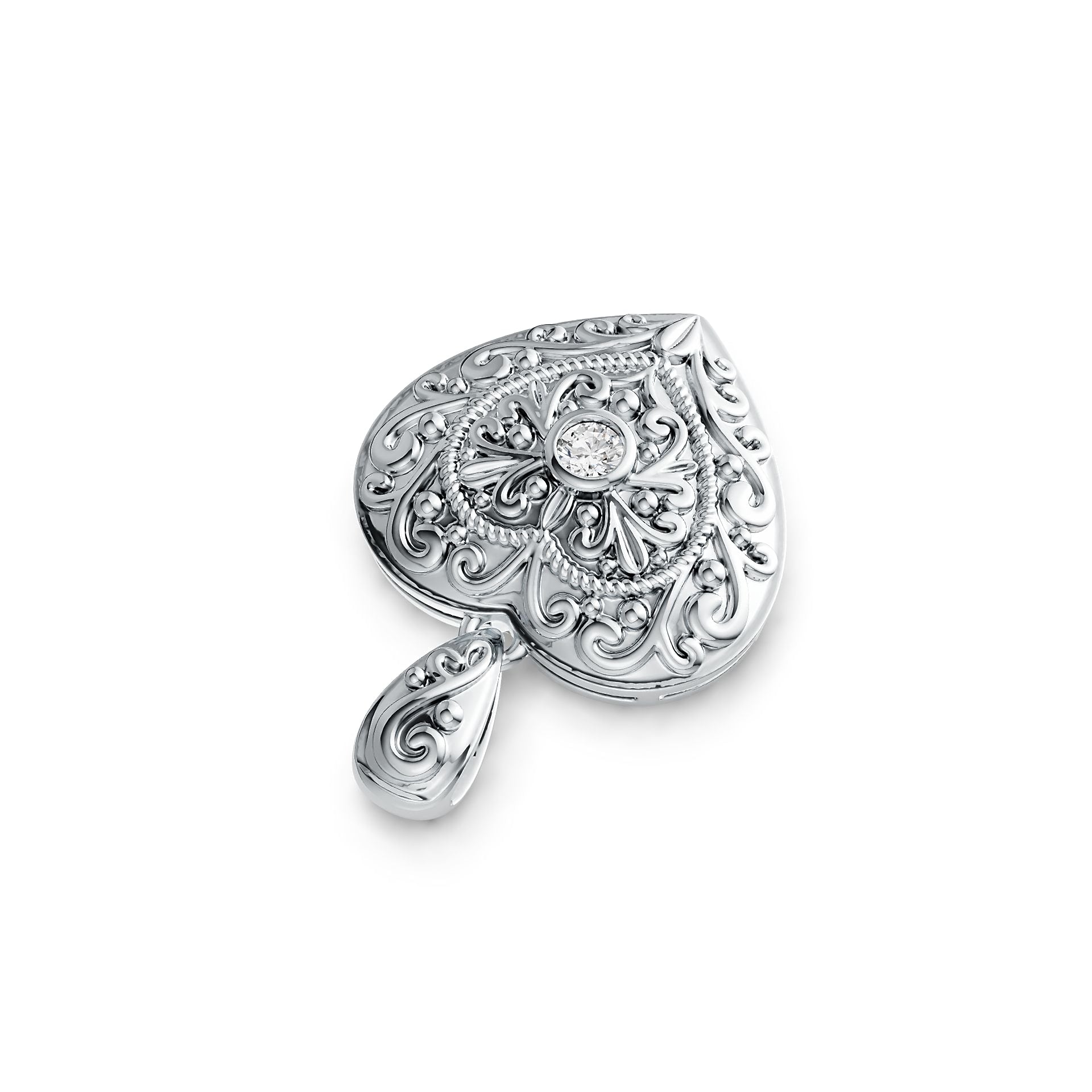 Sterling Silver Semi Mount Pendant Setting Round RD 3.5mm Filigree Heart Theme - Syzjewelry