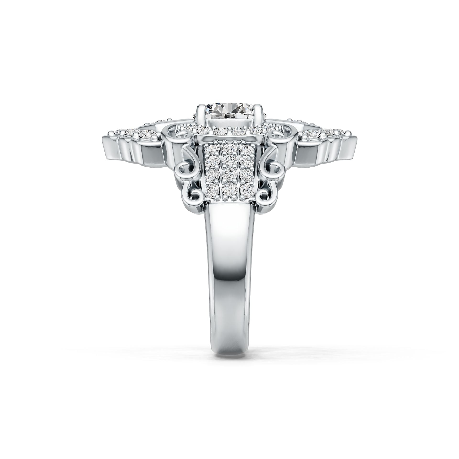 18K Gold Semi Mount Ring Setting Round RD 7x7mm Art Deco Diamond Accent DHJ