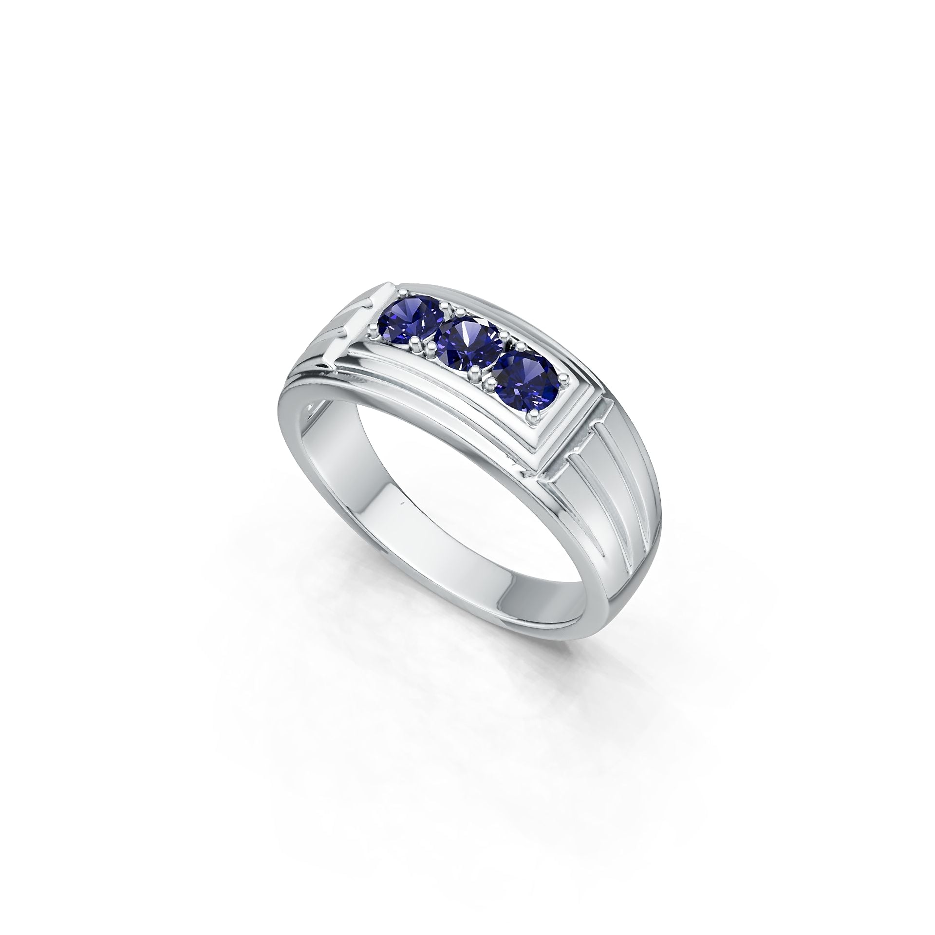 Solid Men's Sterling Silver Semi Mount Ring Setting RD 4x4mm 3 Stone Ring Syzjewelry