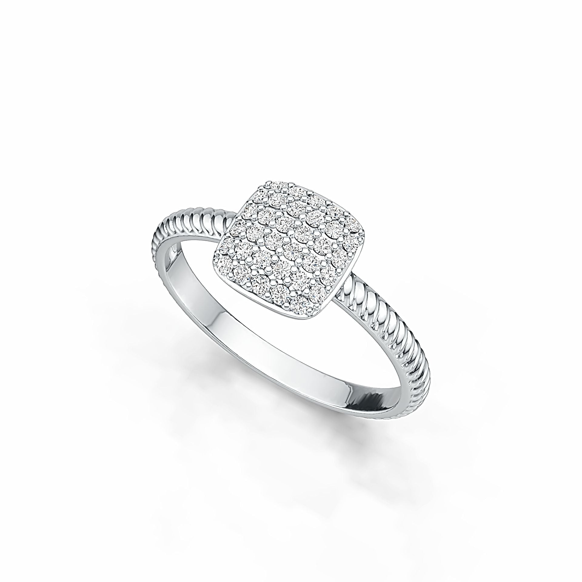 Sterling Silver Square Pave Ring with White Topaz or Moissanite DHJ