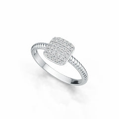 Sterling Silver Square Pave Ring with White Topaz or Moissanite DHJ