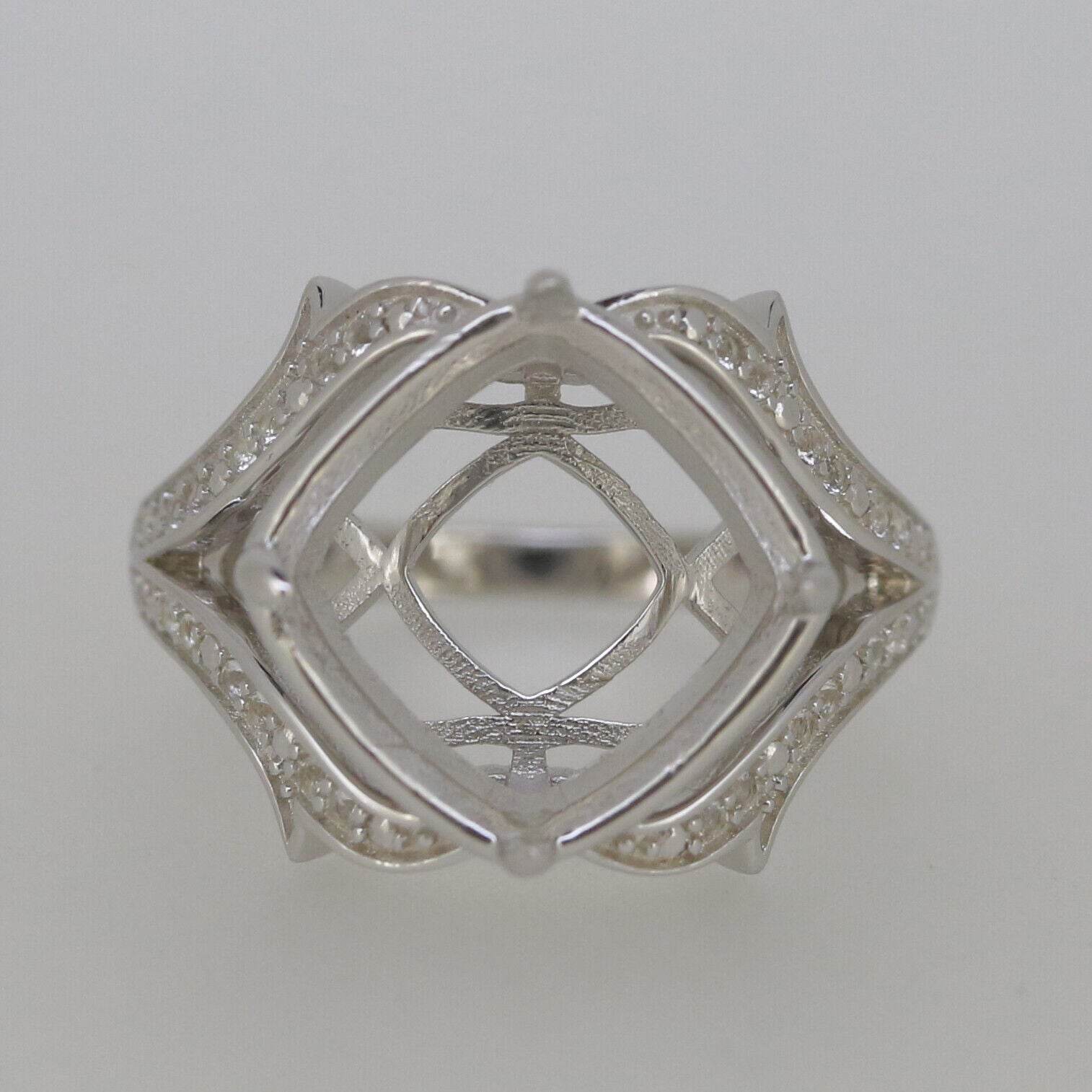Platinum Semi Mount Ring Setting Cushion CU 12x12mm Diagonal Split Diamond Accent Syzjewelry