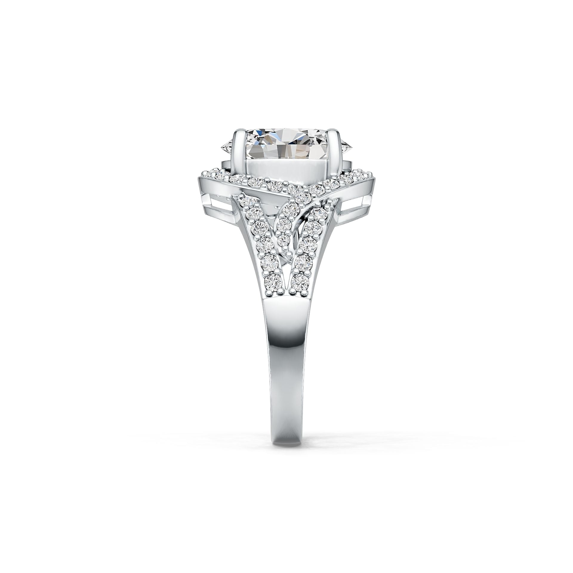 10K Gold Semi Mount Ring Setting Oval OV 9X11mm Split Shank Halo Moissanite Accent DHJ