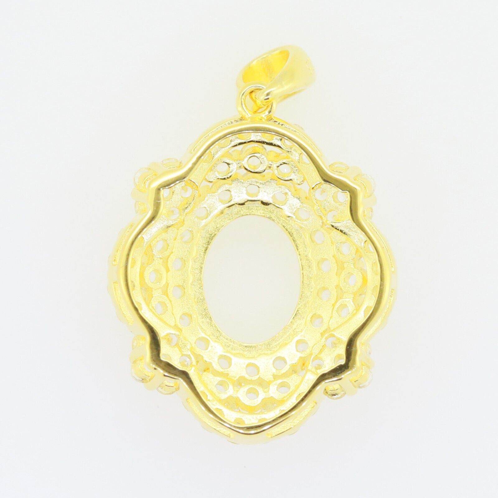 18K Gold Semi Mount Pendant Setting Oval OV 10x8mm Diamond Accent Syzjewelry