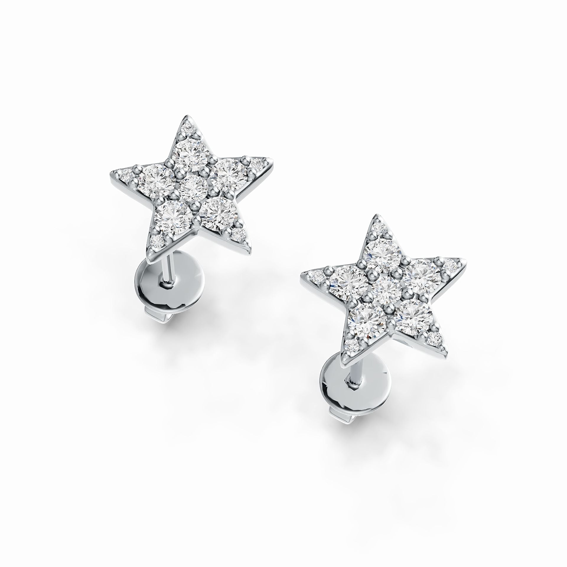 Sterling Silver Earrings Star Theme with White Topaz or Moissanite Stud DHJ