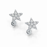 Sterling Silver Earrings Star Theme with White Topaz or Moissanite Stud DHJ