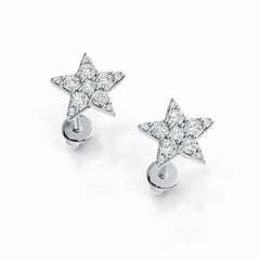 Sterling Silver Earrings Star Theme with White Topaz or Moissanite Stud DHJ