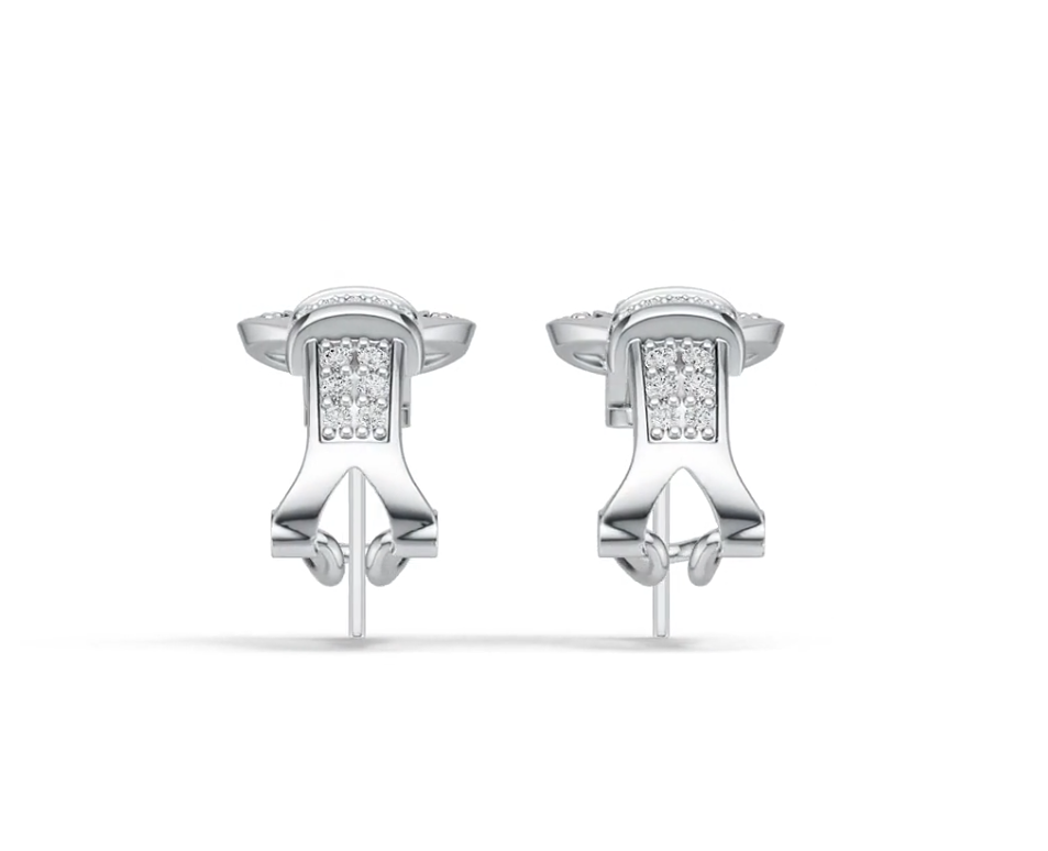 Platinum Earrings Belt Buckle Theme with or Moissanite Diamond Accent DHJ