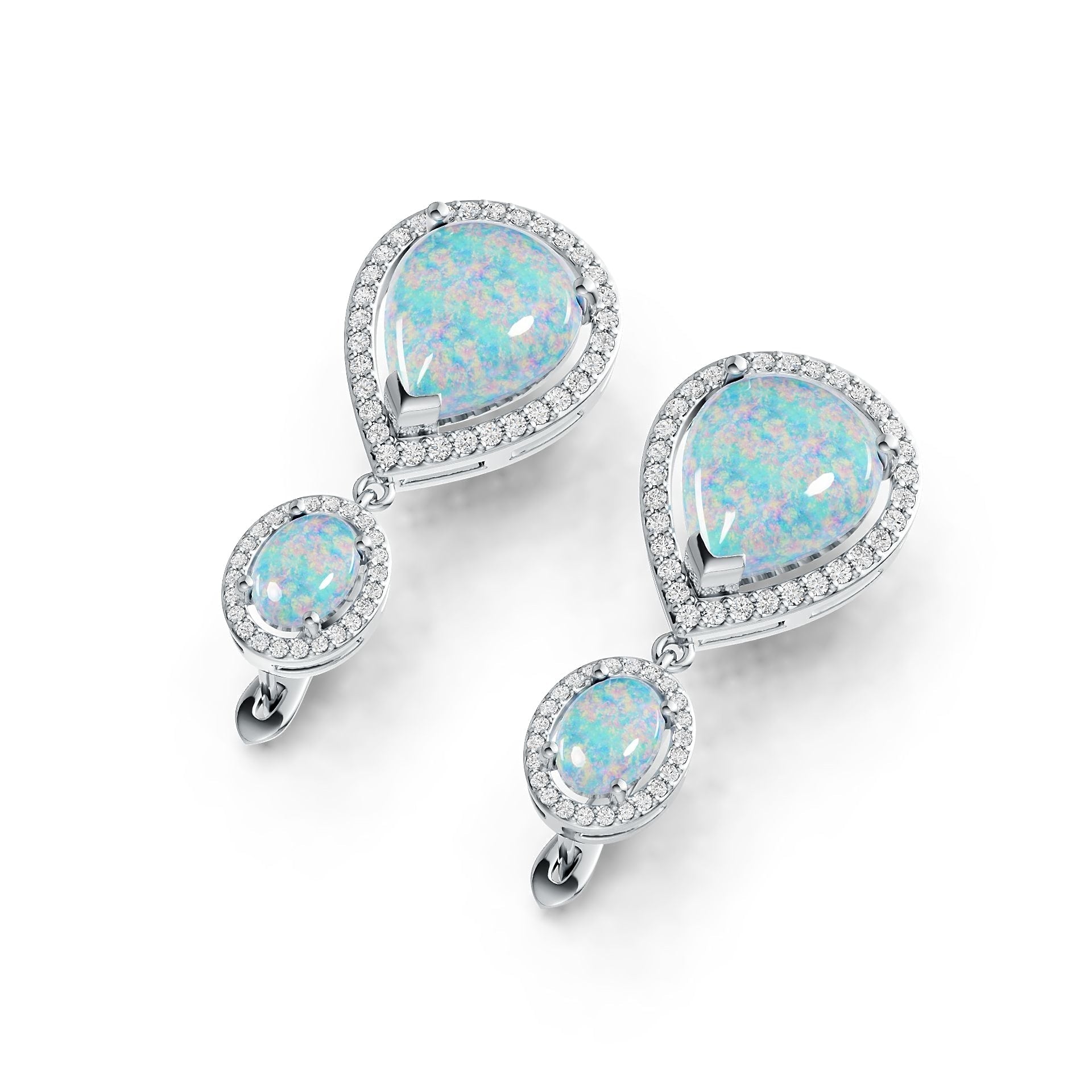 14K Gold Semi Mount Earrings Setting Pear PE 15X12mm OV 8X6mm Cabochon Diamond Accent DHJ