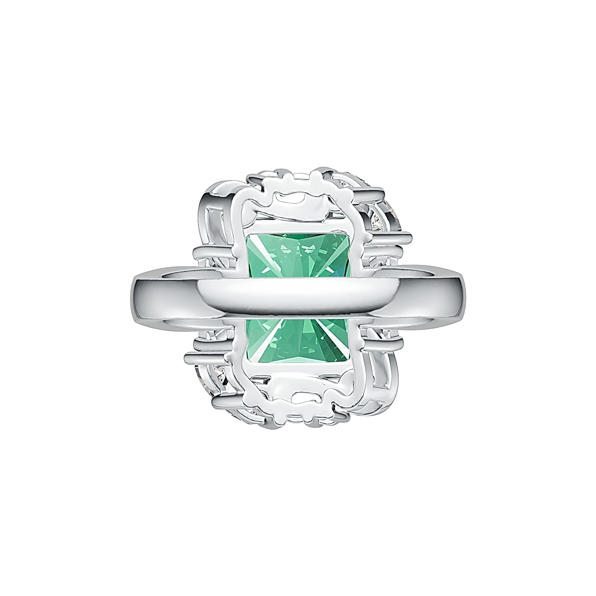 18K Gold Semi Mount Ring Setting Emerald OCT 12x10mm Art Deco Diamond Accent DHJ