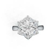 18K Gold Semi Mount Ring Setting Round RD 9.5mm with Flower Theme Diamond Accent DHJ