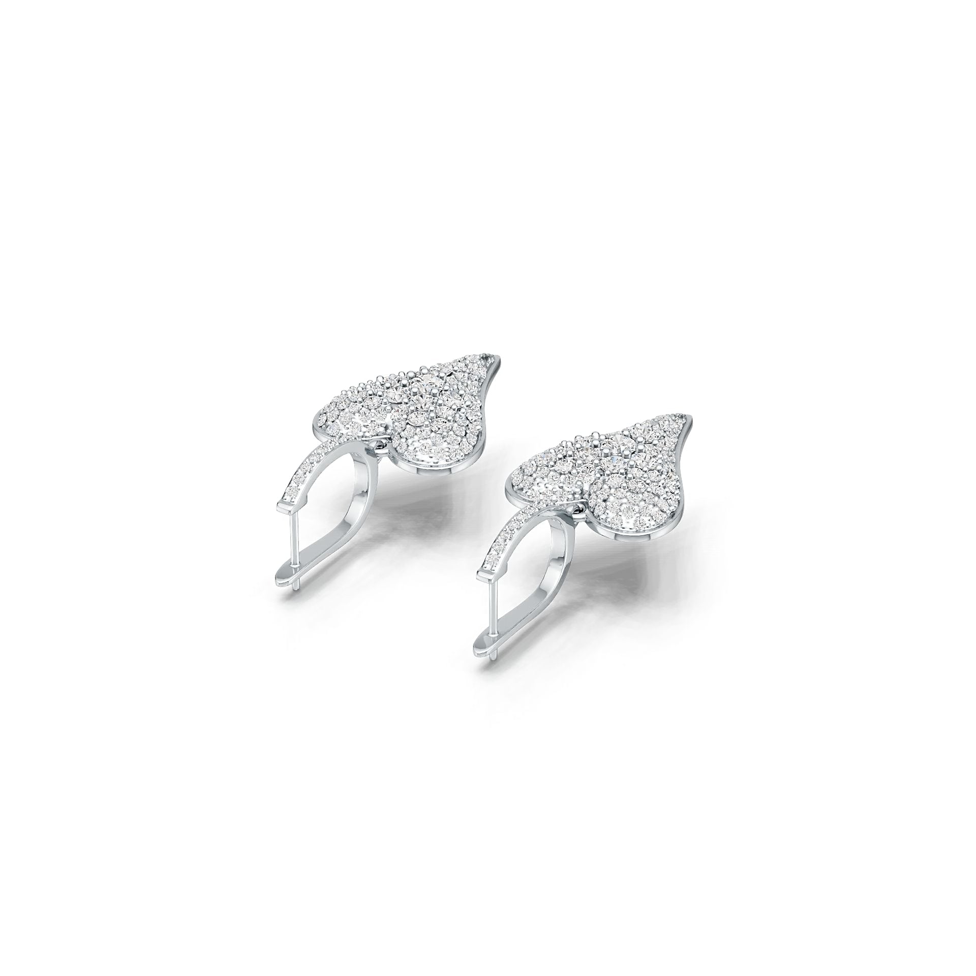 14K Gold Earrings with White Topaz or Moissanite Heart Theme Diamond Accent DHJ