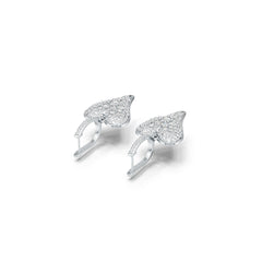 14K Gold Earrings with White Topaz or Moissanite Heart Theme Diamond Accent DHJ
