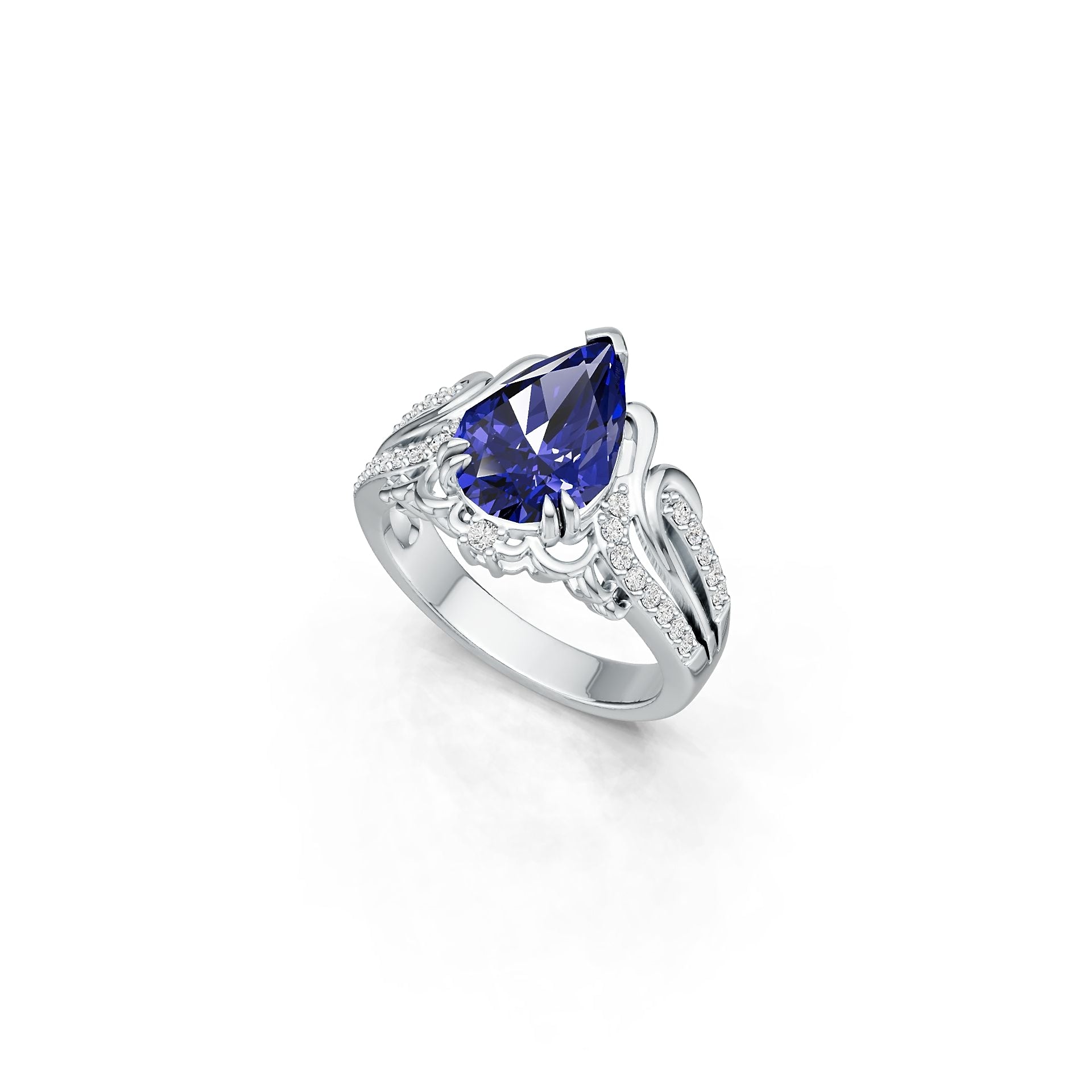 Sterling Silver Semi Mount Ring Setting Pear PE 12x8mm Syzjewelry