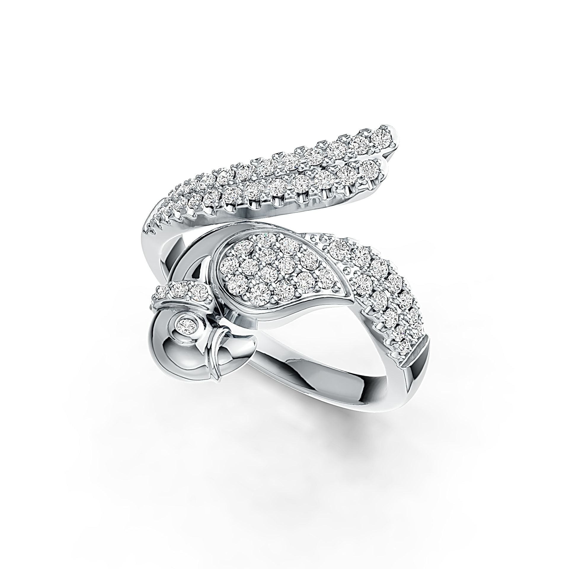 18K Gold Ring Parrot Theme with White Topaz or Moissanite Diamond Accent DHJ