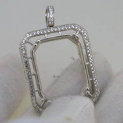 Platinum Semi Mount Pendant Setting OCT 25x20mm Halo w/ Diamond Accent Syzjewelry