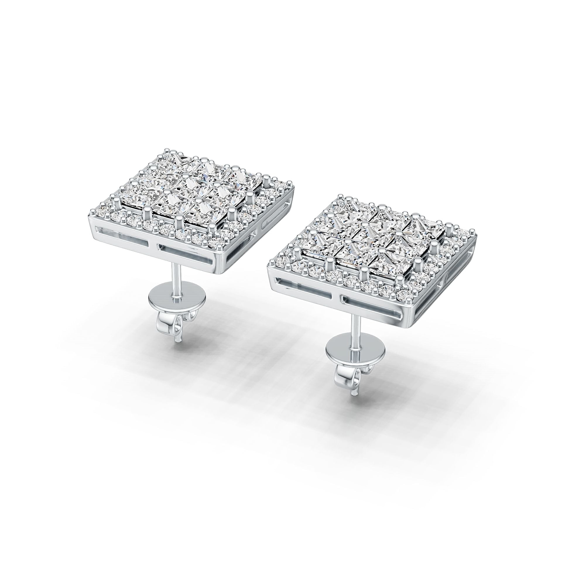 10K Gold Semi Mount Earrings Setting Princess SQ 3X3mm with Moissanite Accent DHJ