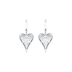 Sterling Silver Earrings with White Topaz or Moissanite Heart Theme DHJ