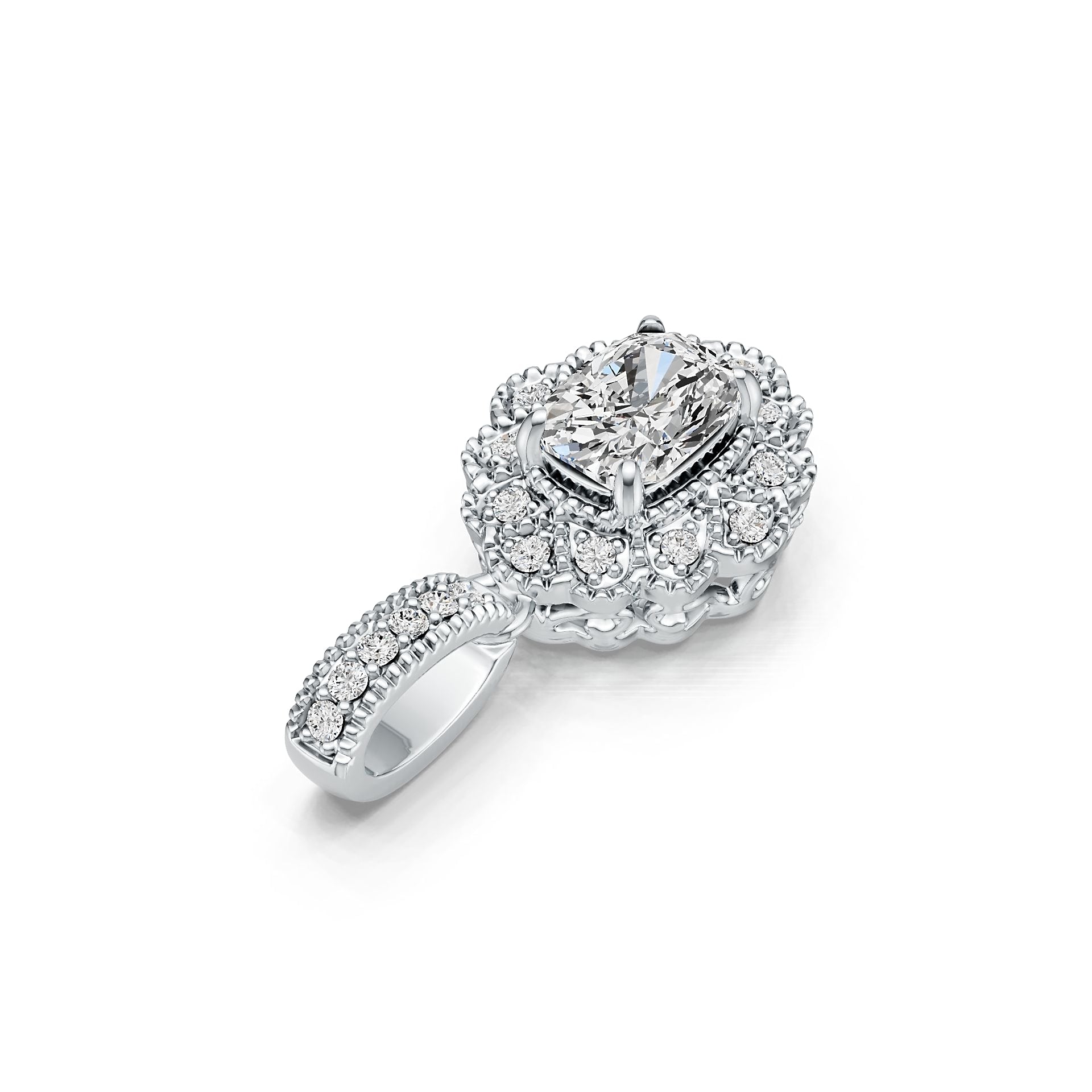Platinum Semi Mount Pendant Setting Cushion CU 8X6mm Diamond Accent DHJ