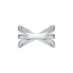 Platinum Crossover Ring with White Topaz or Moissanite Diamond Accent DHJ