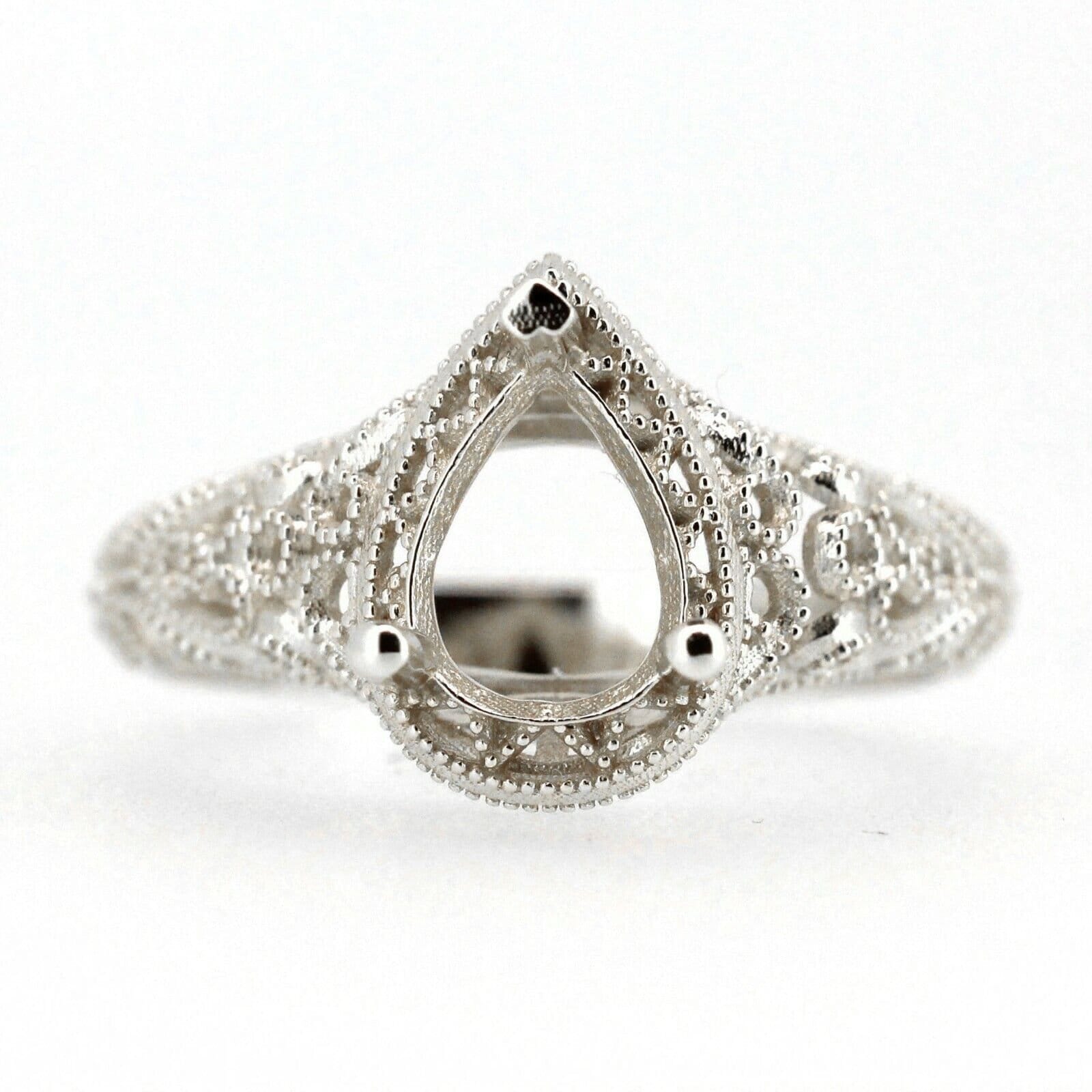 Platinum Semi Mount Ring Setting Pear PE 8x6mm Art Deco Style Syzjewelry