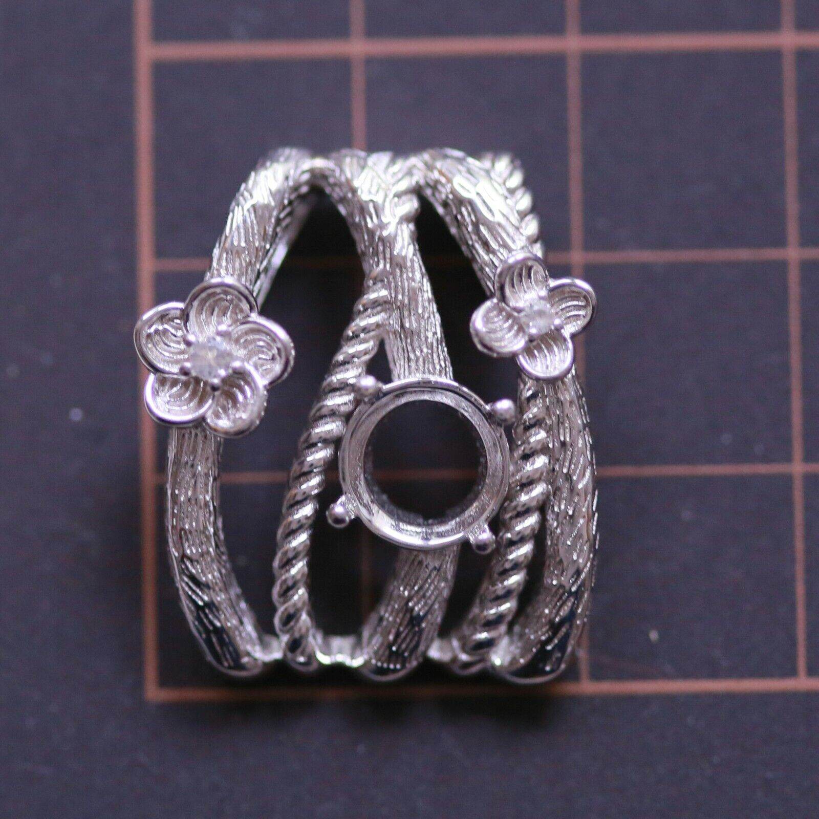 18K Gold Semi Mount Pendant Setting RD 8x8mm Diamond Accent Syzjewelry