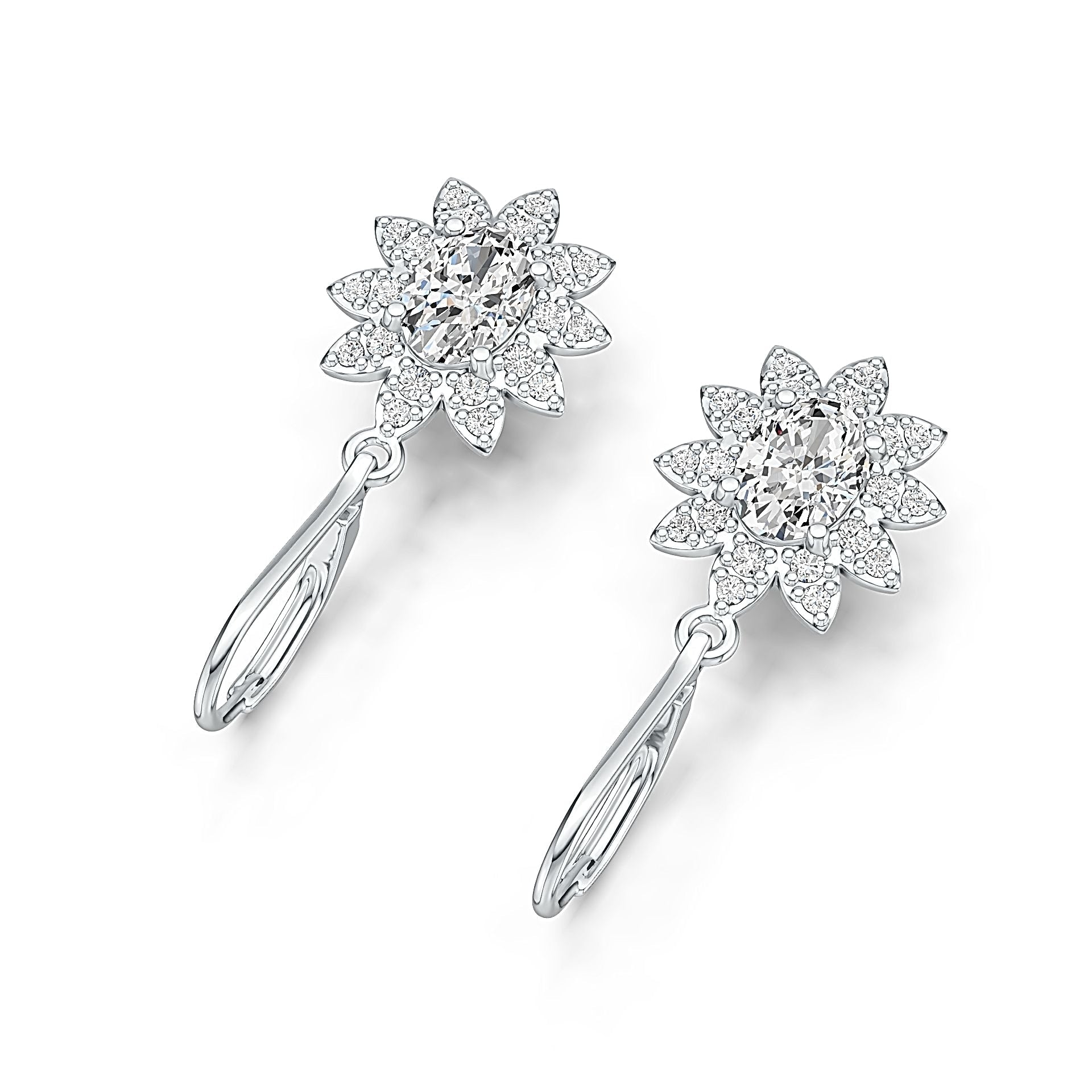 Platinum Semi Mount Earrings Setting Oval OV 7x5mm Diamond Accent DHJ