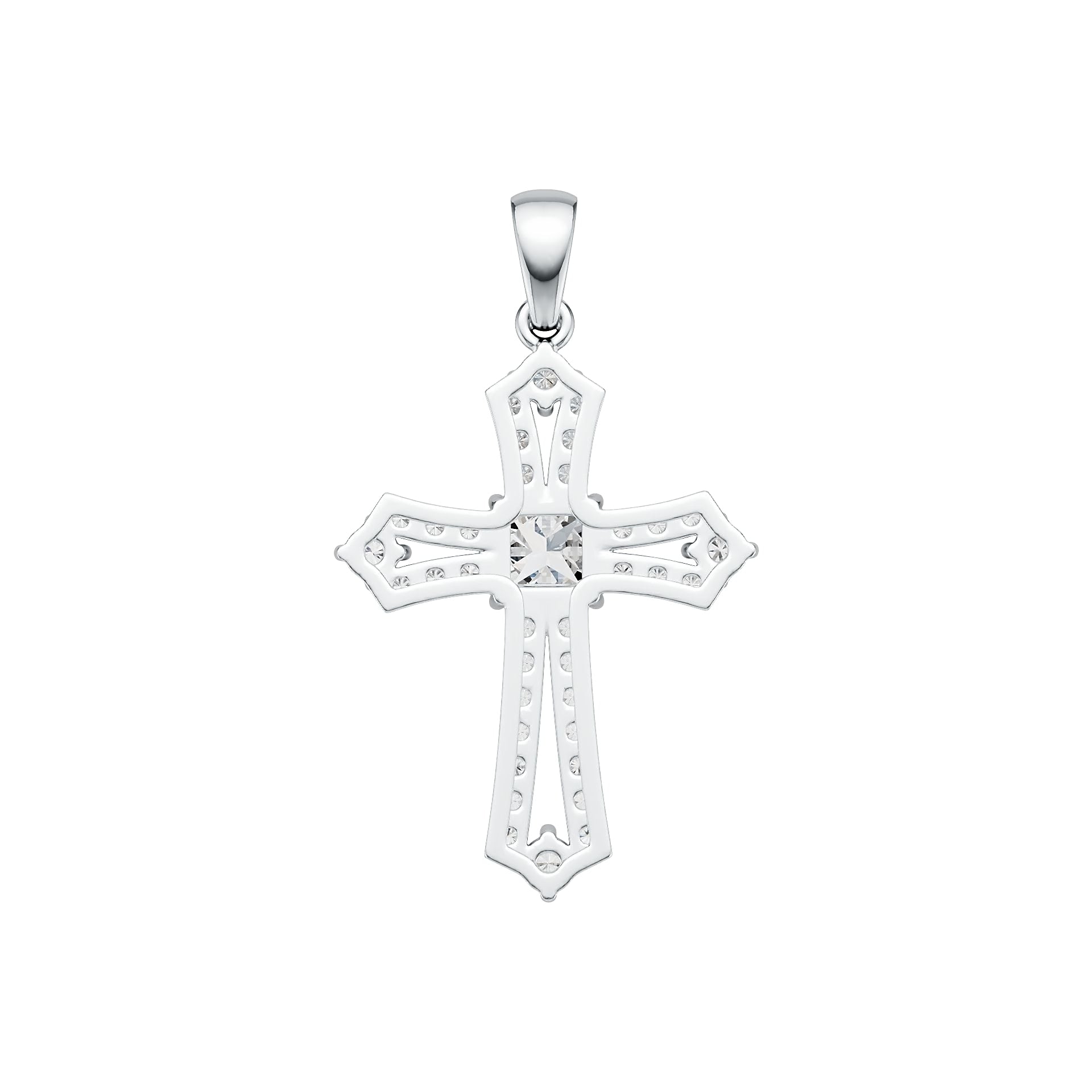 10K Gold Semi Mount Pendant Setting Emerald OCT 5X5mm Cross Theme Moissanite Accent DHJ