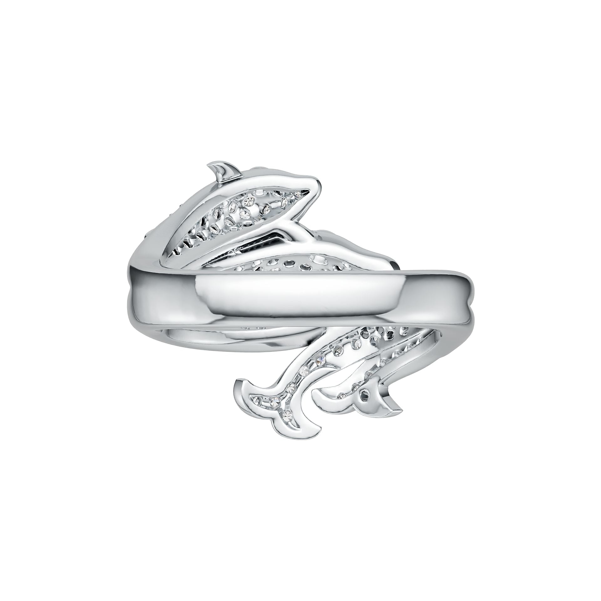 Sterling Silver Ring with White Topaz or Moissanite Dolphin Theme DHJ
