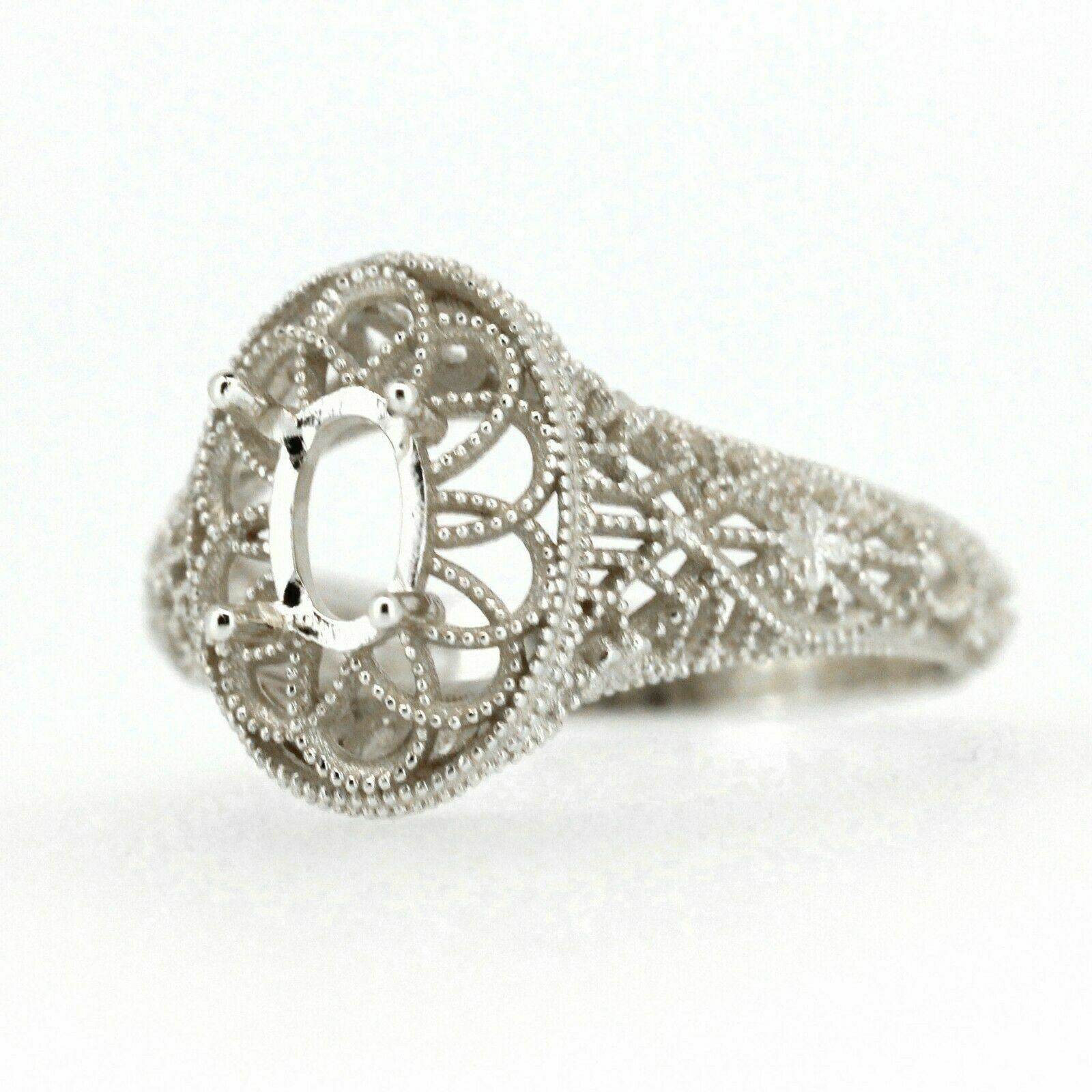 Art Deco Style 18K Gold Semi Mount Ring Setting Oval OV 6x4mm Syzjewelry