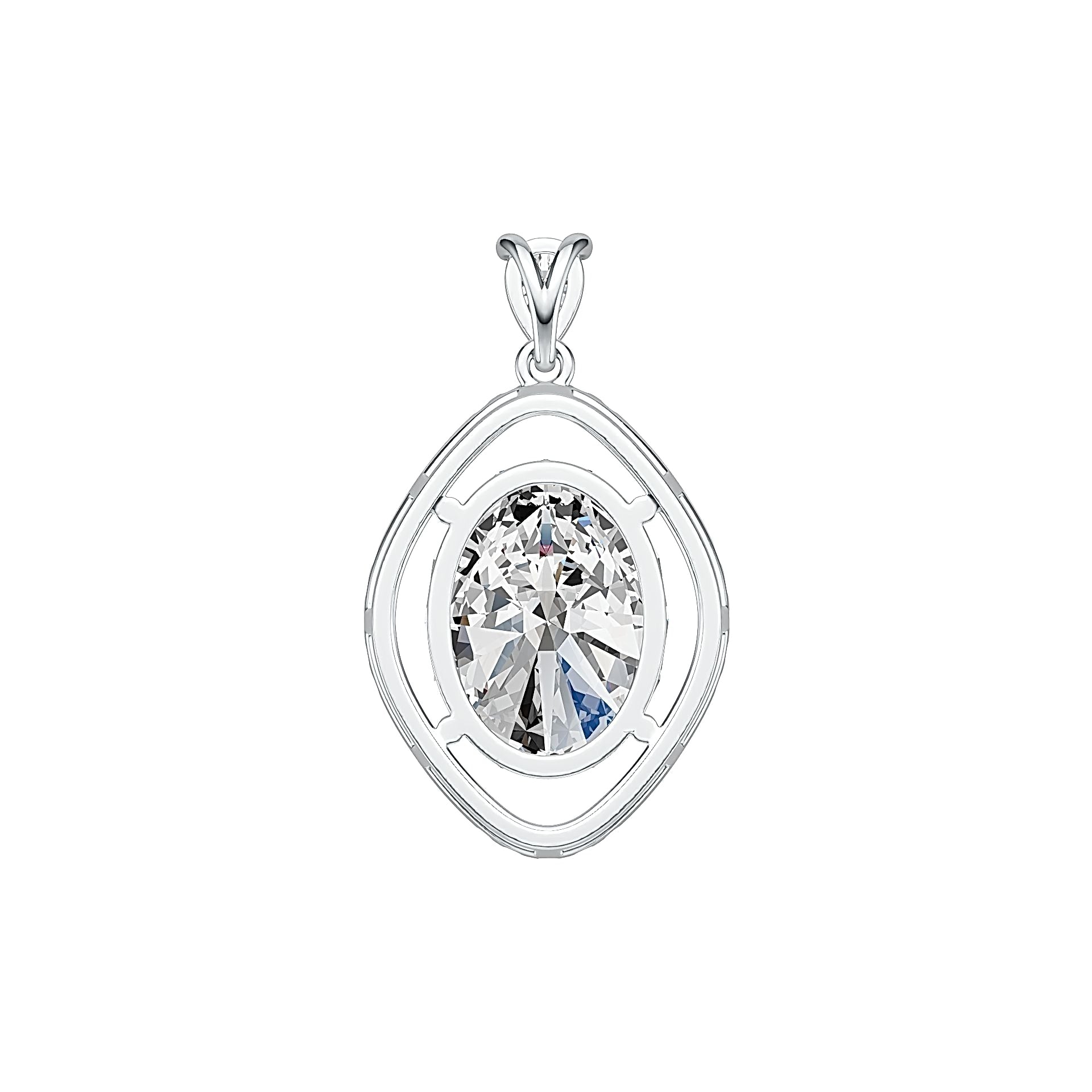 Sterling Silver Semi Mount Pendant Setting Oval OV 16x12mm W/ White Topaz Syzjewelry