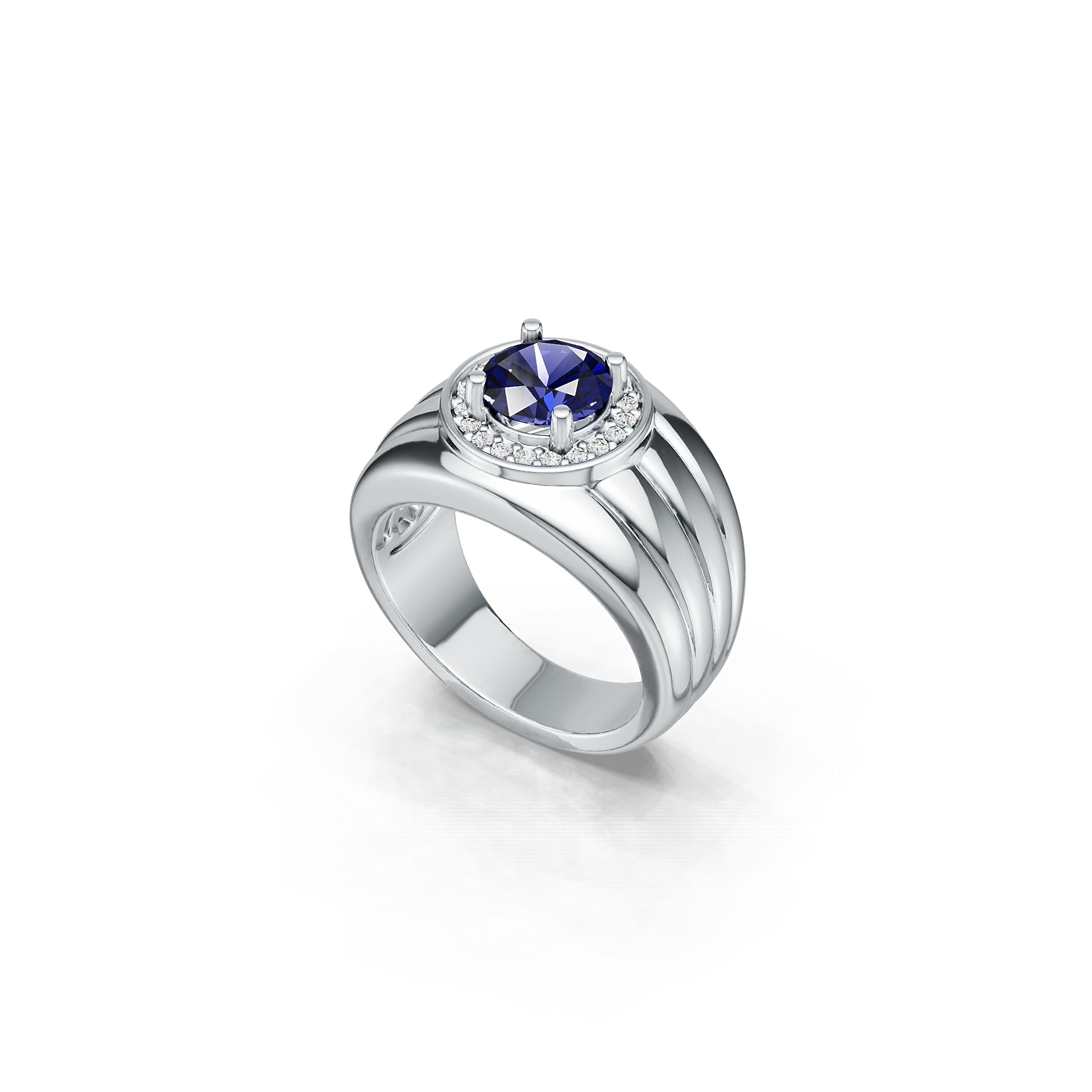 Men's Sterling Silver Semi Mount Ring Setting Round RD 6x6mm Halo Masculine w/ Under Gallery Syzjewelry