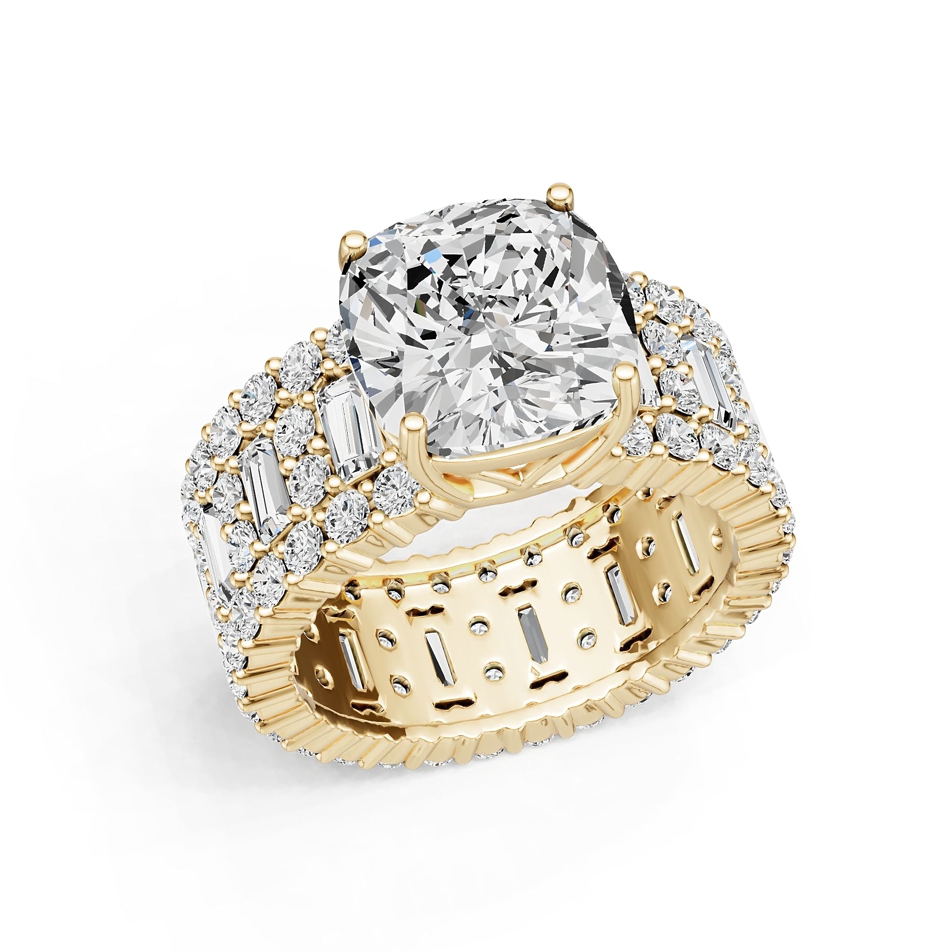 10K Gold Semi Mount Ring Setting Round Ro 10x10mm Moissanite Accent Syz Jewelry