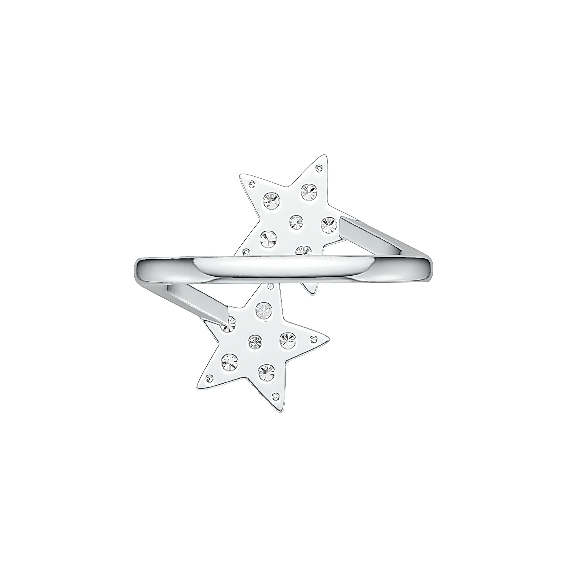 Sterling Silver Ring Double Star Theme Open with White Topaz or Moissanite Syzjewelry
