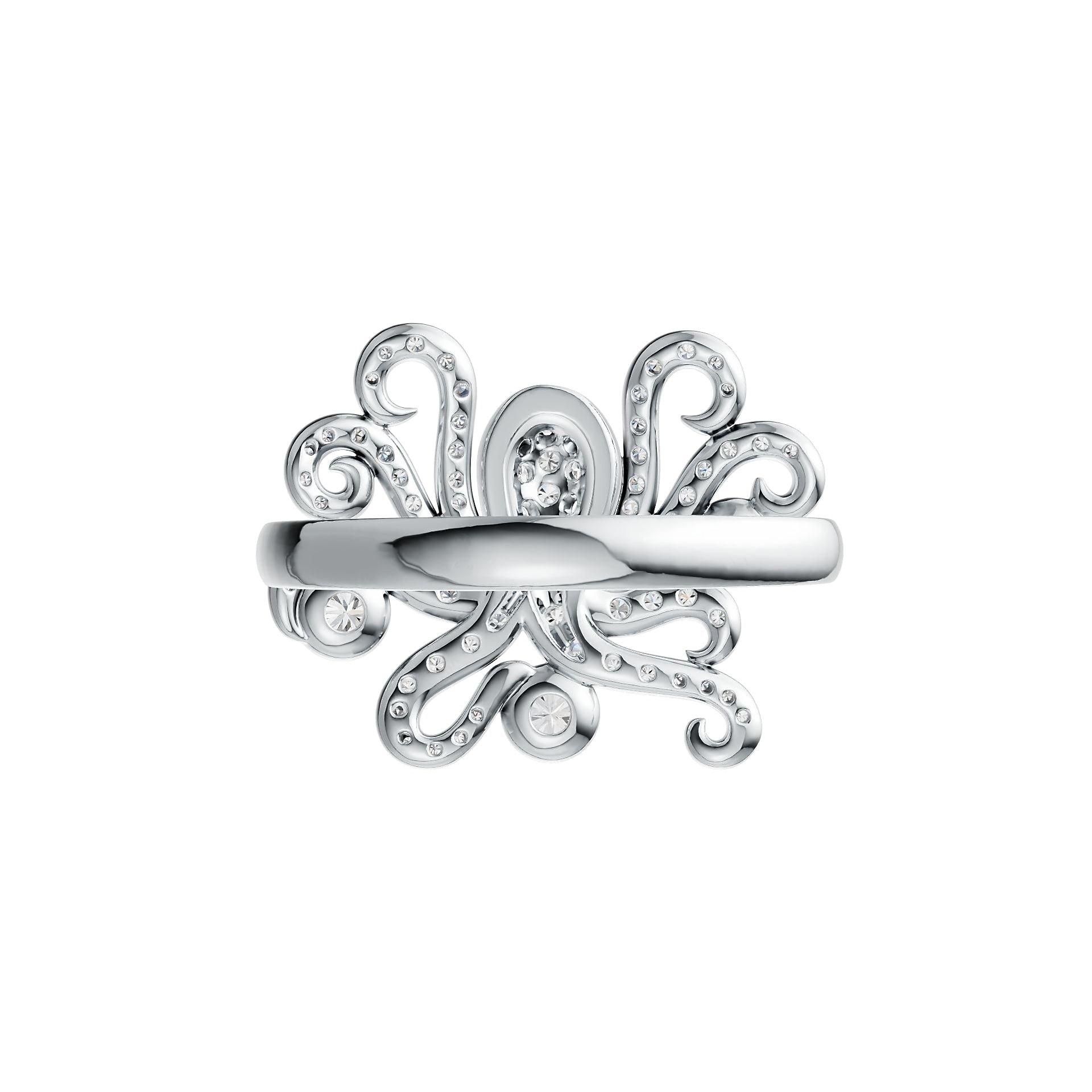 Sterling Silver Ring with White Topaz or Moissanite Octopus Theme DHJ