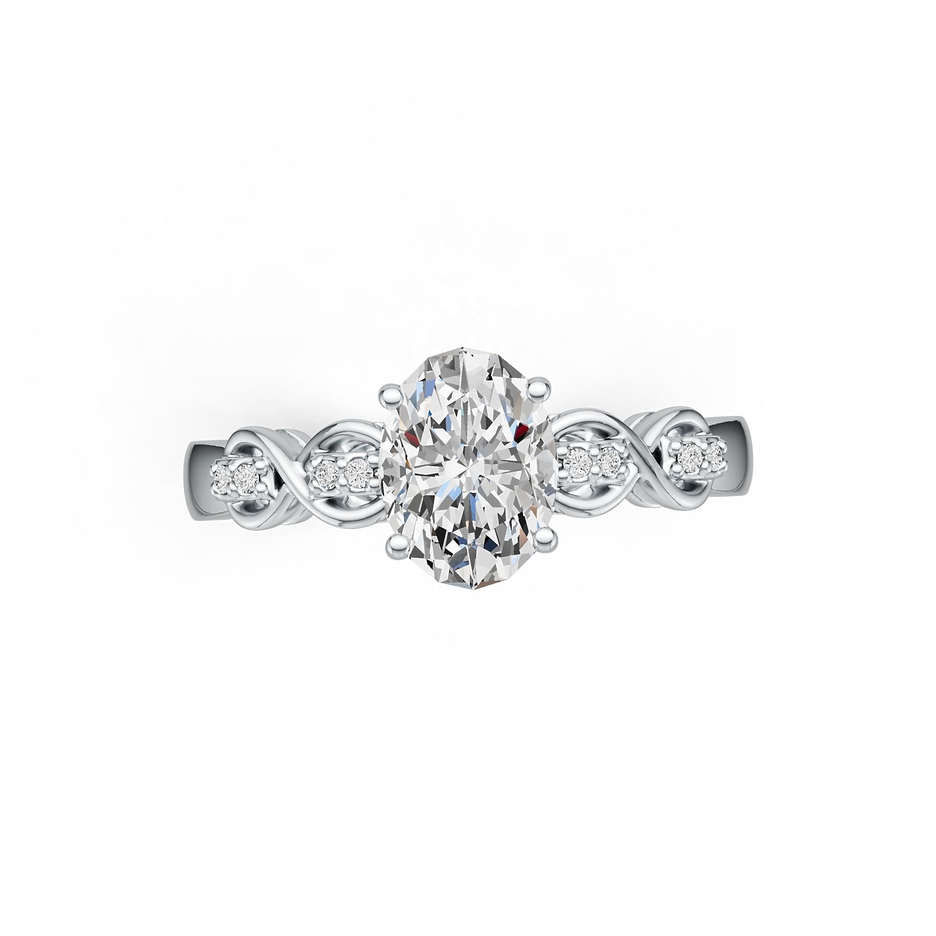 Platinum Semi Mount Ring Setting Oval OV 8X6mm Infinity Band Diamond Accent DHJ
