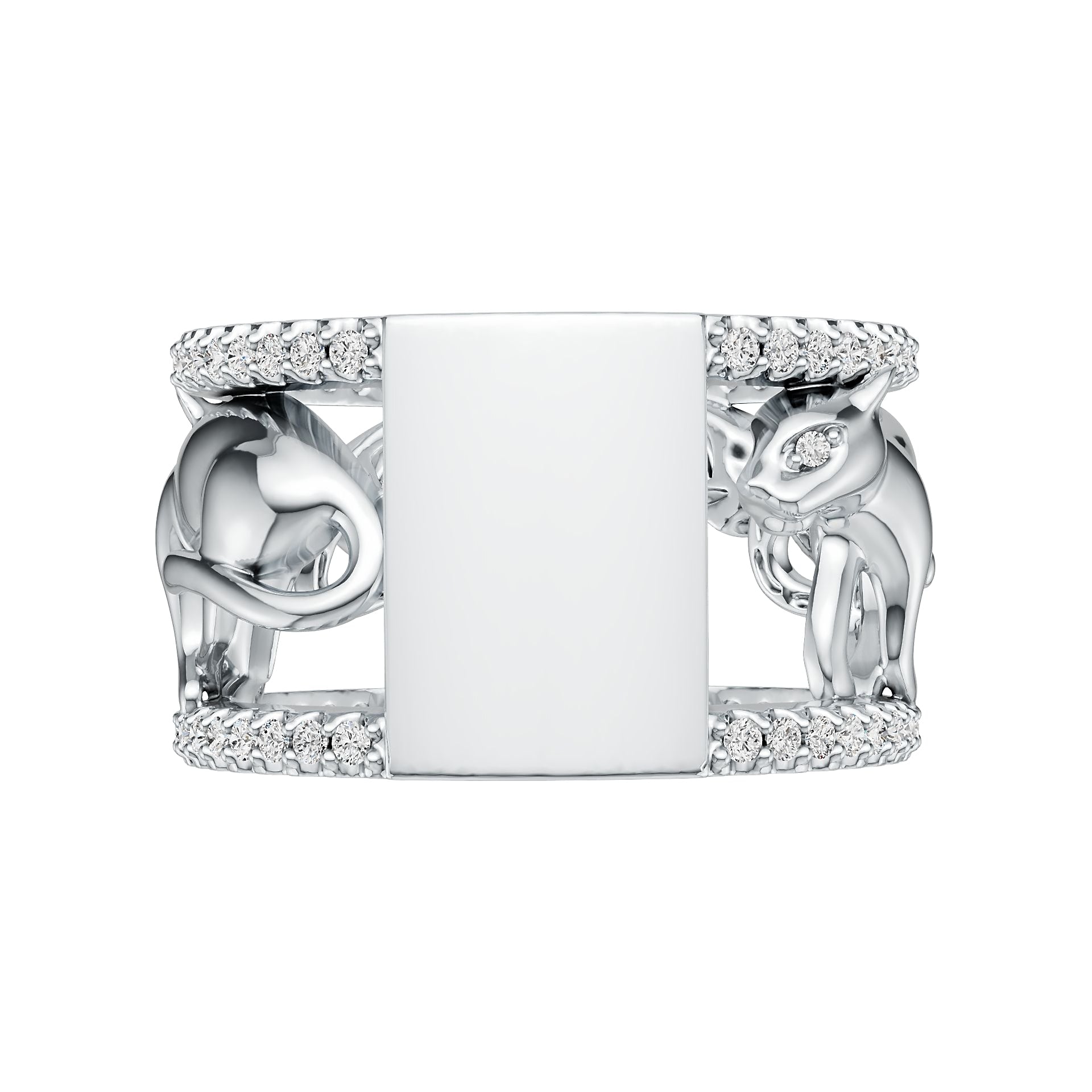 Sterling Silver Ring with White Topaz or Moissanite Walking Panther Theme DHJ