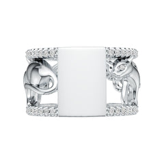 Sterling Silver Ring with White Topaz or Moissanite Walking Panther Theme DHJ