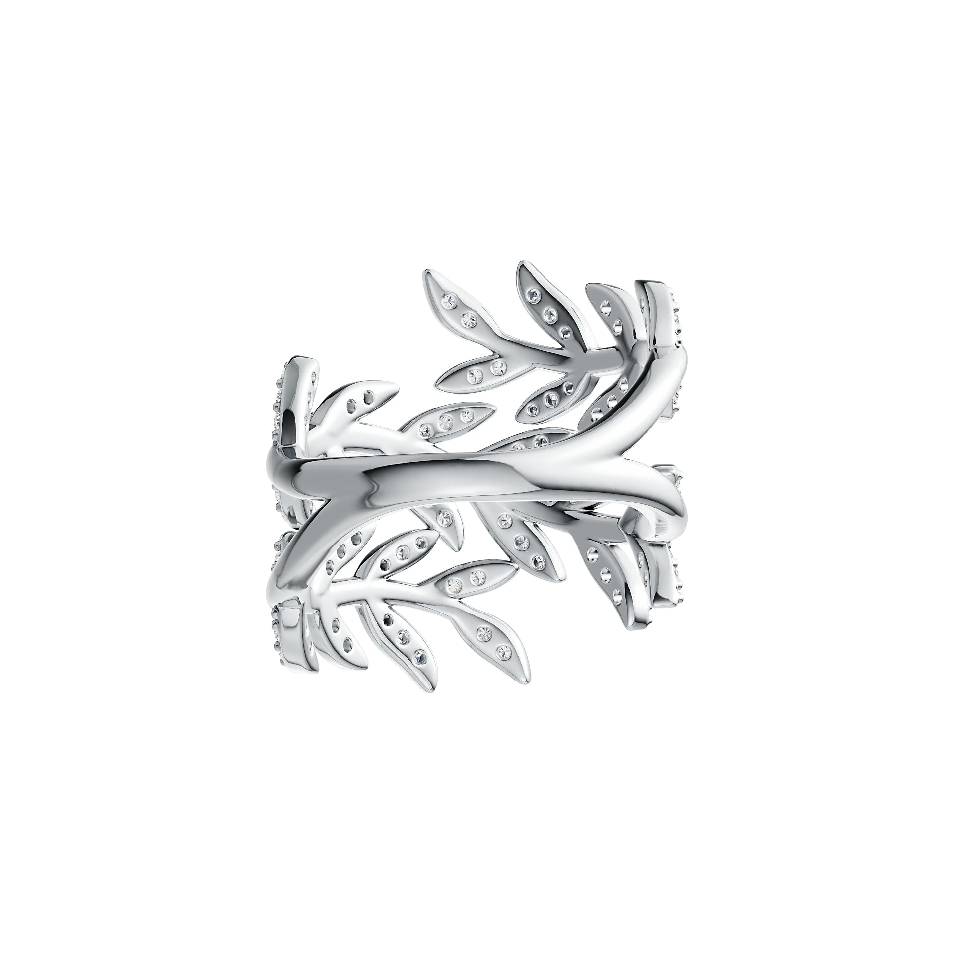Sterling Silver Ring with White Topaz or Moissanite Leaf-and-Vine Theme Bypass DHJ